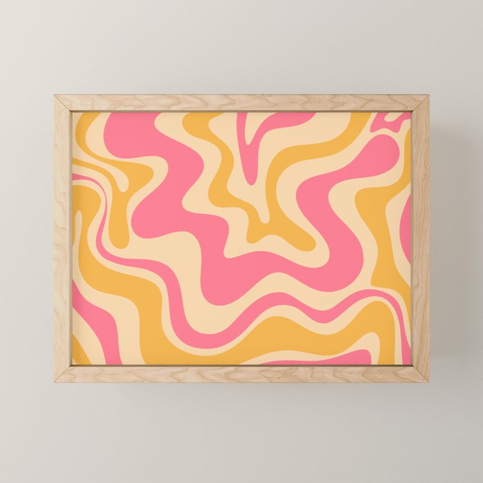 Retro Liquid Swirl Abstract Pattern 5 Pink and Orange Mustard Mini Art Print Gallery Image 1