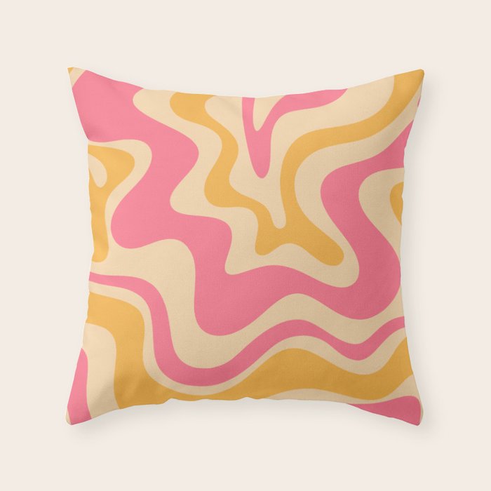 Retro Liquid Swirl Abstract Pattern 5 Pink and Orange Mustard Throw Pillow Gallery Image 6