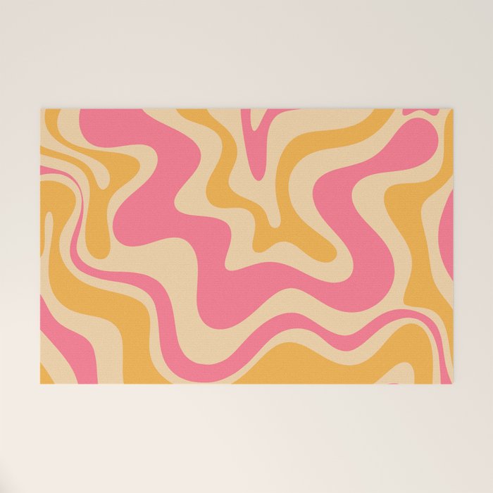 Retro Liquid Swirl Abstract Pattern 5 Pink and Orange Mustard Welcome Mat Gallery Image 1