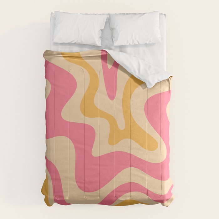Retro Liquid Swirl Abstract Pattern 5 Pink and Orange Mustard Comforter Gallery Image 1