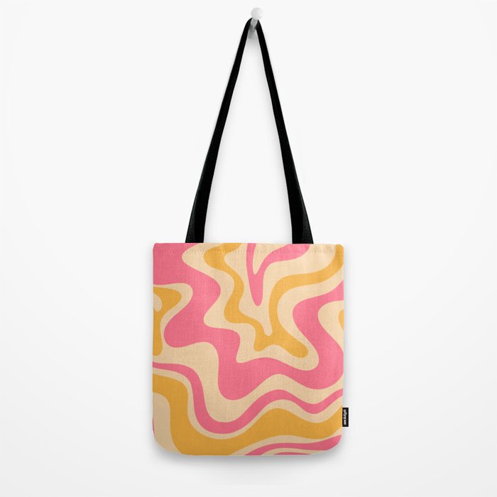 Retro Liquid Swirl Abstract Pattern 5 Pink and Orange Mustard Tote Bag Gallery Image 2