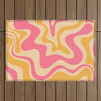 Retro Liquid Swirl Abstract Pattern 5 Pink and Orange Mustard Outdoor Rug Gallery Image 1