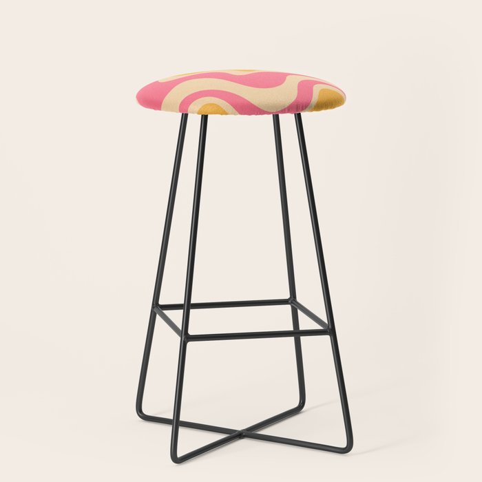 Retro Liquid Swirl Abstract Pattern 5 Pink and Orange Mustard Stool Gallery Image 1