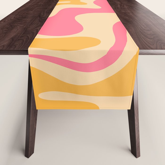 Retro Liquid Swirl Abstract Pattern 5 Pink and Orange Mustard Table Runner Gallery Image 1