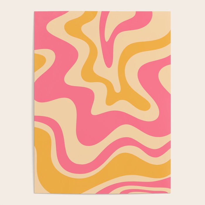 Retro Liquid Swirl Abstract Pattern 5 Pink and Orange Mustard Poster Gallery Image 1