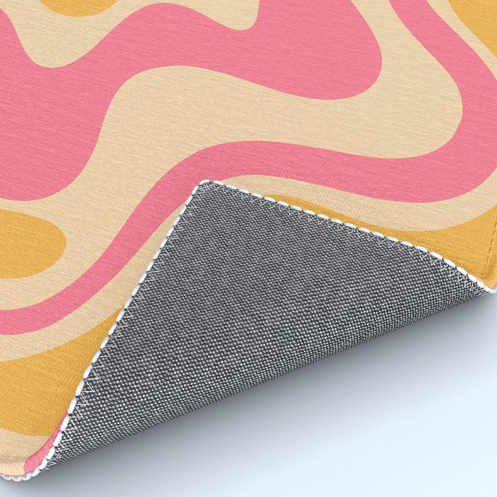 Retro Liquid Swirl Abstract Pattern 5 Pink and Orange Mustard Rug Gallery Image 4