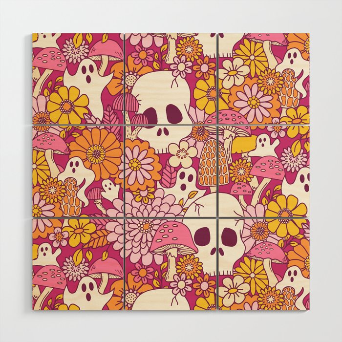 Spooky Mushroom Garden - Fuchsia Wood Wall Art Gallery Image 1