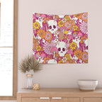 Spooky Mushroom Garden - Fuchsia Wall Tapestry Gallery Image 2