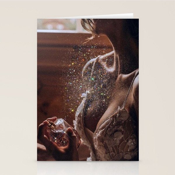 MAGIC IN ACTION | woman | perfume | Parisian | dark | evening | date | aesthetic | vintage | retro  Stationery Card Gallery Image 1