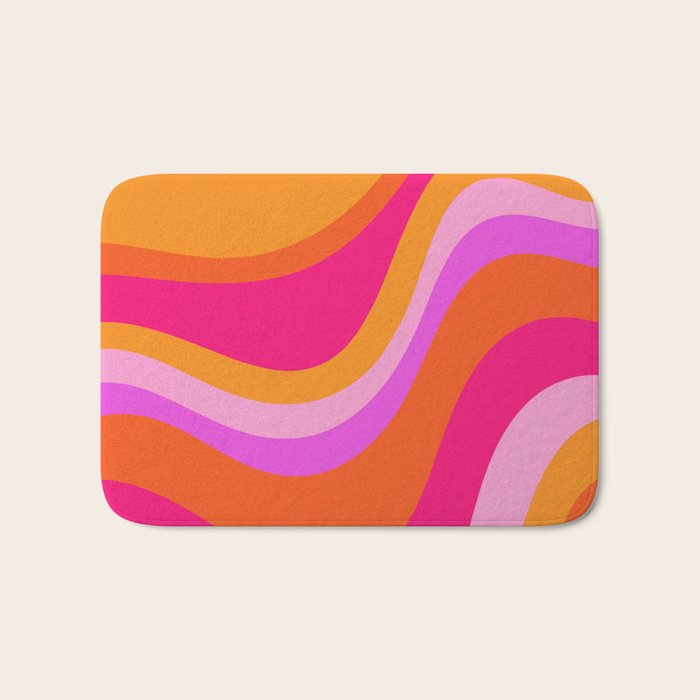 Retro Waves Abstract Pattern Pink Magenta Orange Bath Mat Gallery Image 1