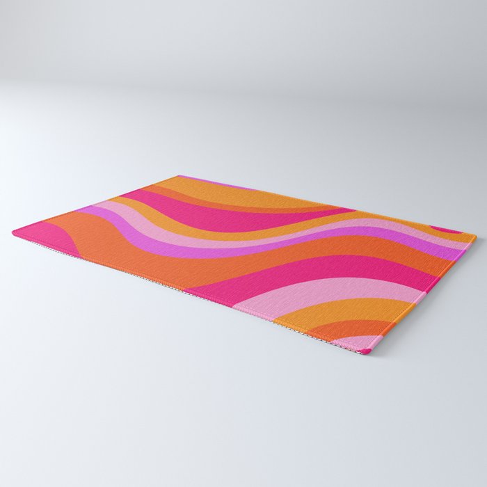 Retro Waves Abstract Pattern Pink Magenta Orange Rug Gallery Image 3
