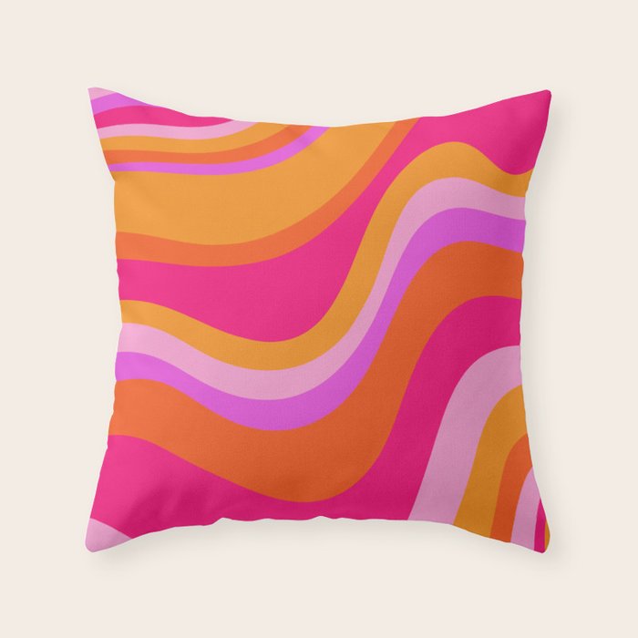Retro Waves Abstract Pattern Pink Magenta Orange Throw Pillow Gallery Image 1