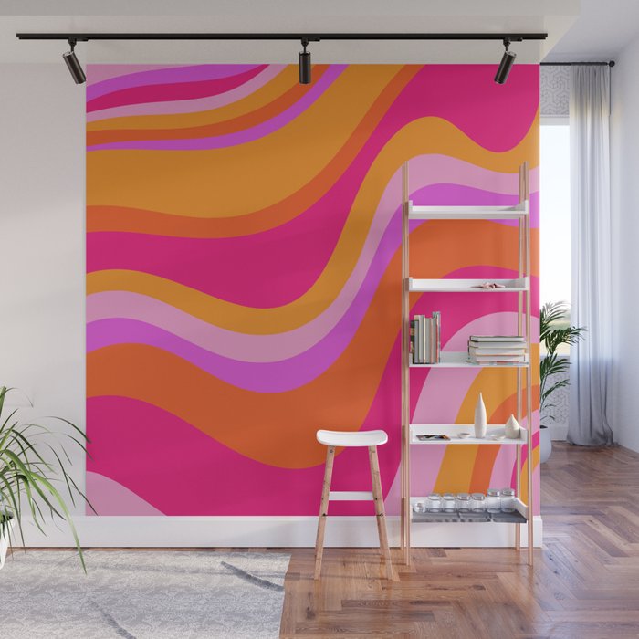 Retro Waves Abstract Pattern Pink Magenta Orange Wall Mural Gallery Image 1