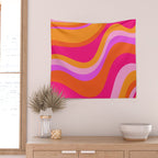 Retro Waves Abstract Pattern Pink Magenta Orange Wall Tapestry Gallery Image 2