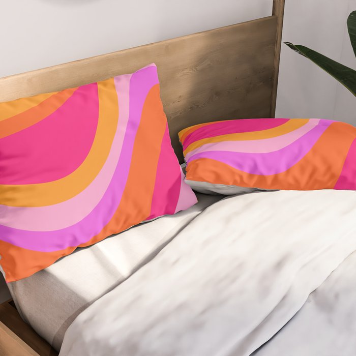 Retro Waves Abstract Pattern Pink Magenta Orange Pillow Sham Gallery Image 2