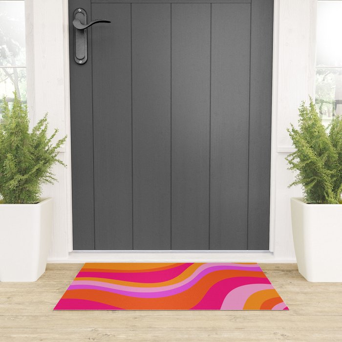 Retro Waves Abstract Pattern Pink Magenta Orange Welcome Mat Gallery Image 3