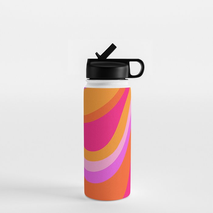 Retro Waves Abstract Pattern Pink Magenta Orange Water Bottle Gallery Image 1