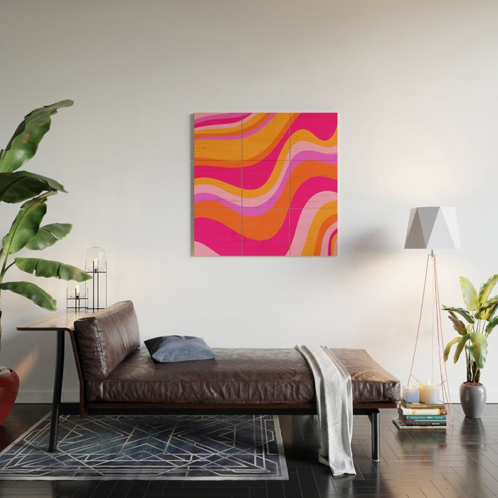 Retro Waves Abstract Pattern Pink Magenta Orange Wood Wall Art Gallery Image 2