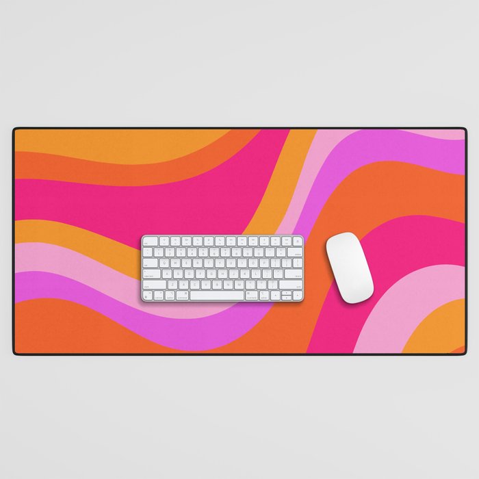Retro Waves Abstract Pattern Pink Magenta Orange Desk Mat Gallery Image 1