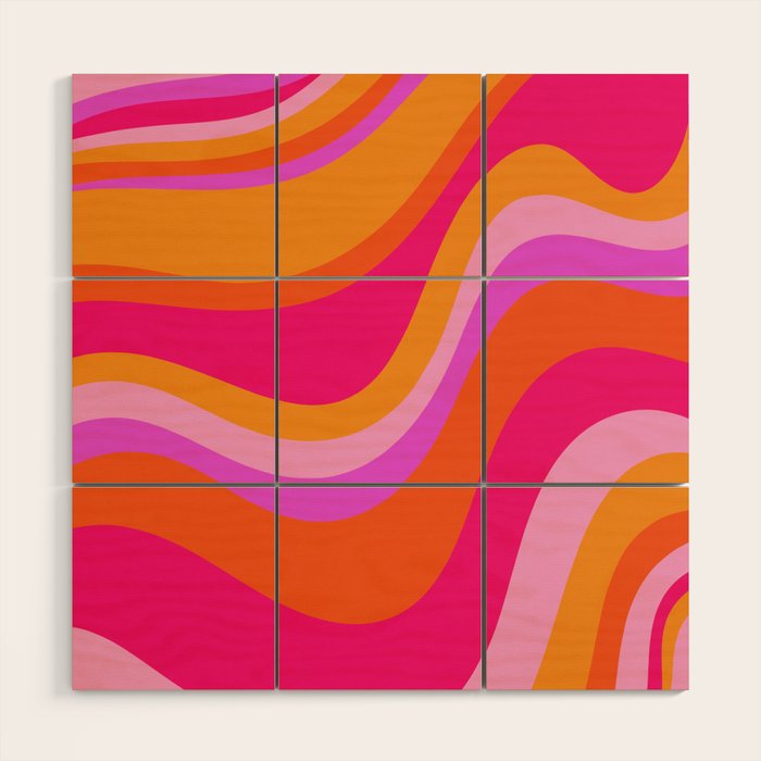 Retro Waves Abstract Pattern Pink Magenta Orange Wood Wall Art Gallery Image 1