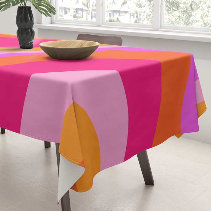 Retro Waves Abstract Pattern Pink Magenta Orange Tablecloth Gallery Image 3