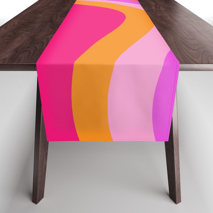 Retro Waves Abstract Pattern Pink Magenta Orange Table Runner Gallery Image 1