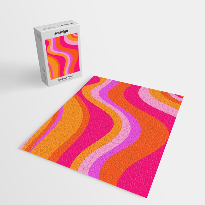 Retro Waves Abstract Pattern Pink Magenta Orange Jigsaw Puzzle Gallery Image 2