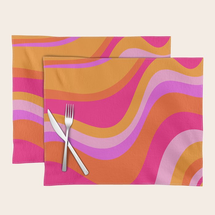 Retro Waves Abstract Pattern Pink Magenta Orange Placemat Gallery Image 1