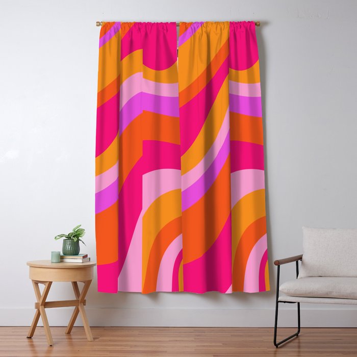 Retro Waves Abstract Pattern Pink Magenta Orange Window Curtain Gallery Image 5