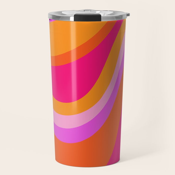 Retro Waves Abstract Pattern Pink Magenta Orange Travel Mug Gallery Image 1