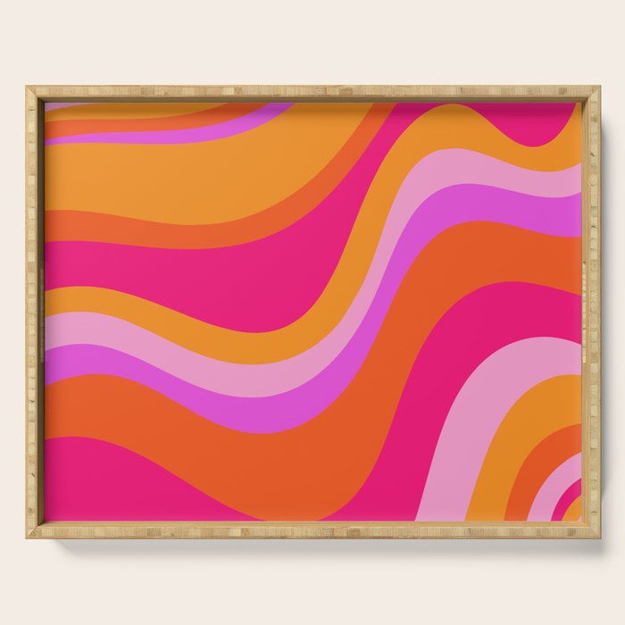 Retro Waves Abstract Pattern Pink Magenta Orange Serving Tray Gallery Image 1