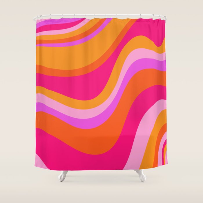Retro Waves Abstract Pattern Pink Magenta Orange Shower Curtain Gallery Image 1
