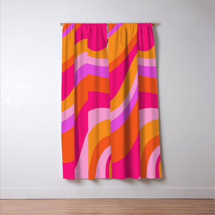 Retro Waves Abstract Pattern Pink Magenta Orange Window Curtain Gallery Image 3