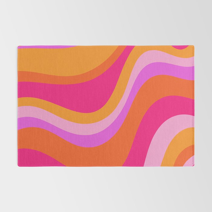 Retro Waves Abstract Pattern Pink Magenta Orange Rug Gallery Image 2