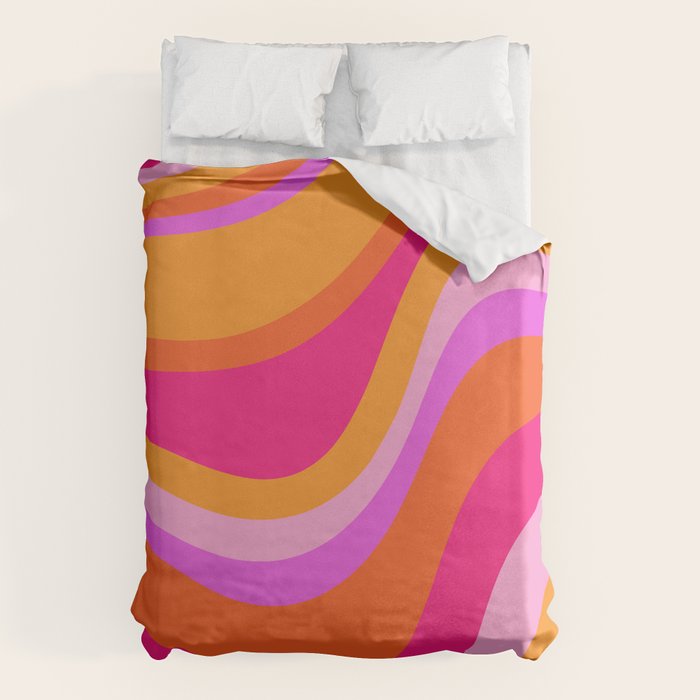 Retro Waves Abstract Pattern Pink Magenta Orange Duvet Cover Gallery Image 6