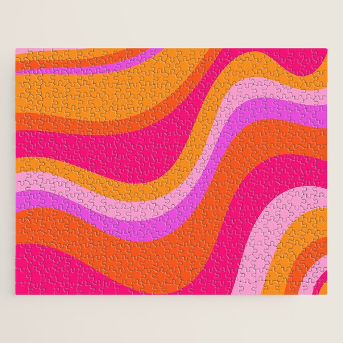 Retro Waves Abstract Pattern Pink Magenta Orange Jigsaw Puzzle Gallery Image 1