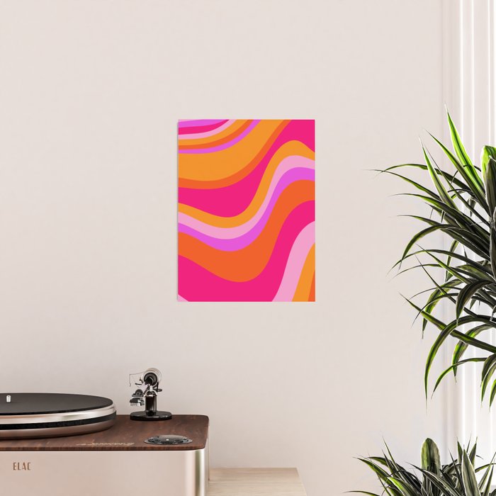 Retro Waves Abstract Pattern Pink Magenta Orange Poster Gallery Image 2