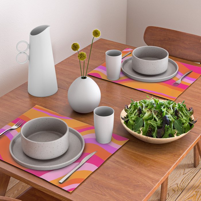 Retro Waves Abstract Pattern Pink Magenta Orange Placemat Gallery Image 2