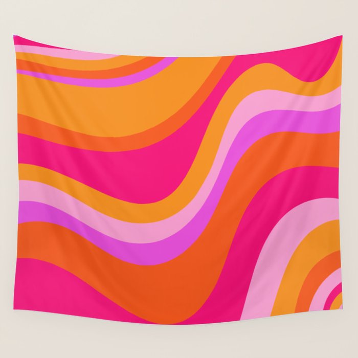 Retro Waves Abstract Pattern Pink Magenta Orange Wall Tapestry Gallery Image 4