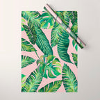Jungle Leaves, Banana, Monstera Pink #society6 Wrapping Paper Gallery Image 1