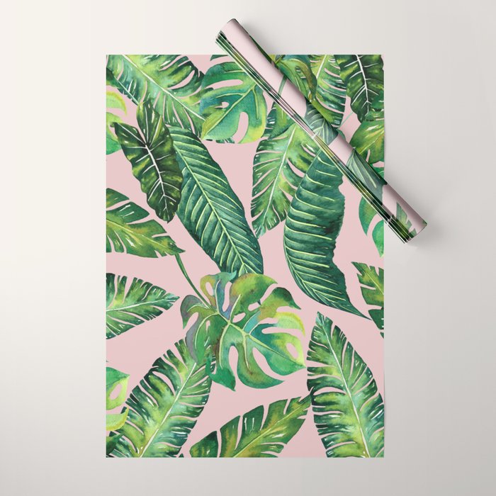 Jungle Leaves, Banana, Monstera Pink #society6 Wrapping Paper Gallery Image 1