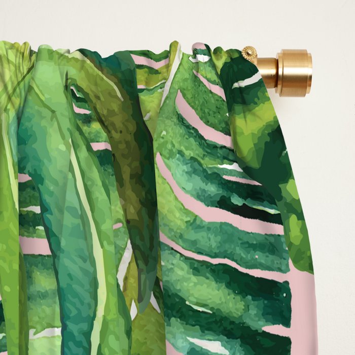 Jungle Leaves, Banana, Monstera Pink #society6 Window Curtain Gallery Image 2