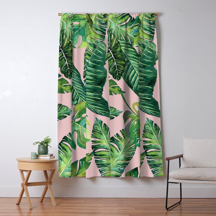 Jungle Leaves, Banana, Monstera Pink #society6 Window Curtain Gallery Image 1