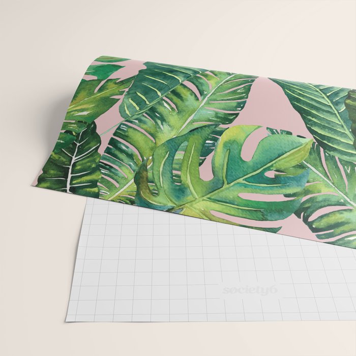 Jungle Leaves, Banana, Monstera Pink #society6 Wrapping Paper Gallery Image 2