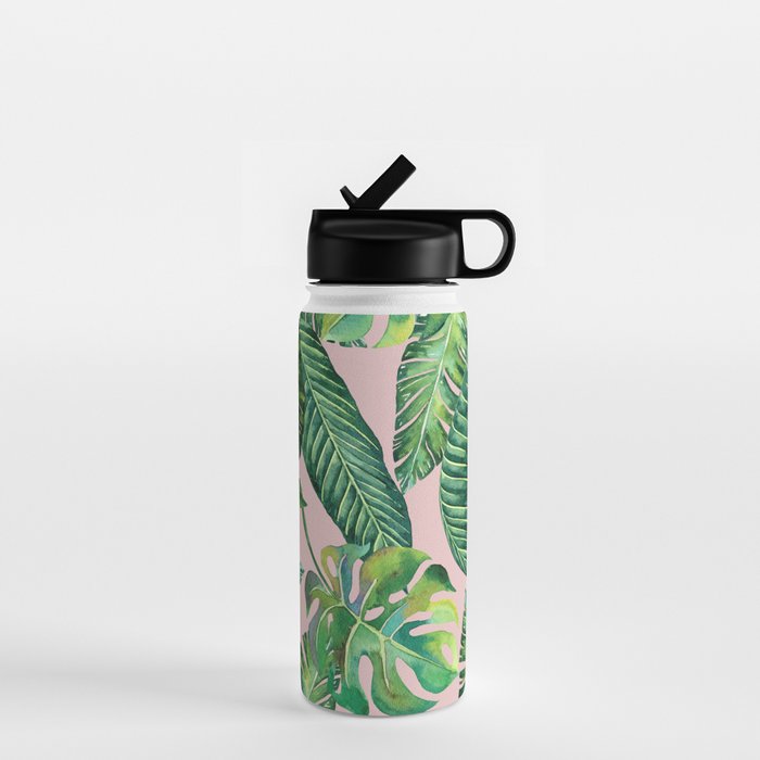 Jungle Leaves, Banana, Monstera Pink #society6 Water Bottle Gallery Image 1
