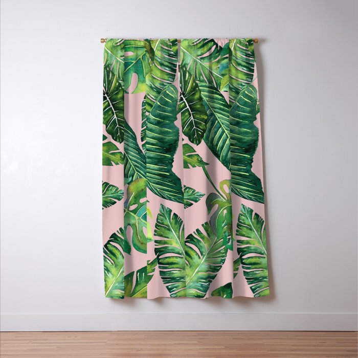 Jungle Leaves, Banana, Monstera Pink #society6 Window Curtain Gallery Image 3