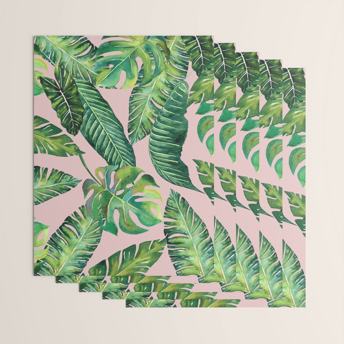 Jungle Leaves, Banana, Monstera Pink #society6 Wrapping Paper Gallery Image 3