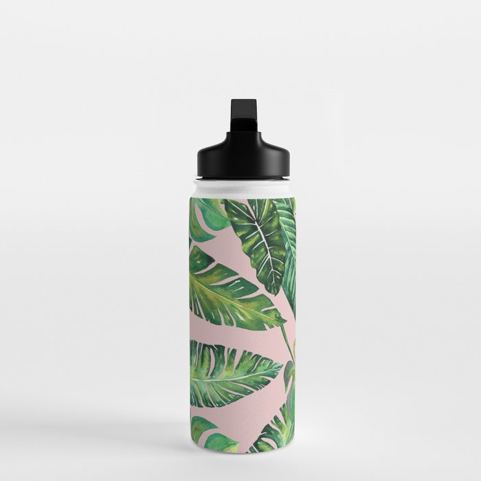 Jungle Leaves, Banana, Monstera Pink #society6 Water Bottle Gallery Image 3