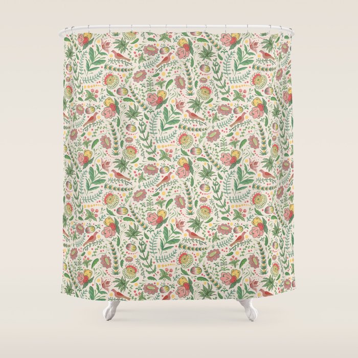 Swedish Floral - Cream Shower Curtain Gallery Image 1