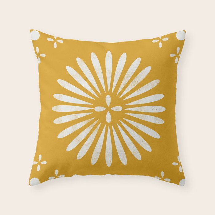 Happy Sunshine - yellow art, sunshine, boho art, bohemian, tile, home decor, yellow, yellow art print Throw Pillow Gallery Image 6